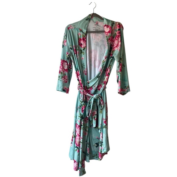 Posh Peanut Floral Maternity Robe Large Mint Green Pink Roses Hospital Outfit - Picture 1 of 9